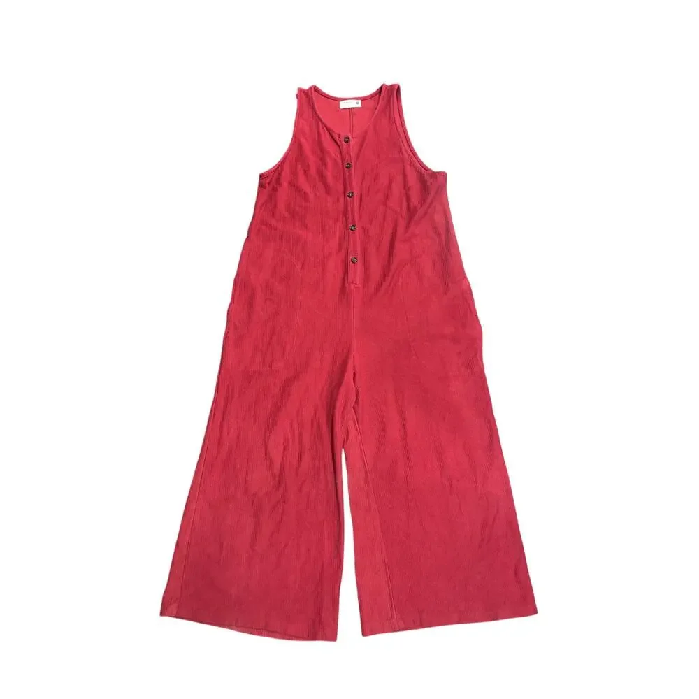 Back Beat Co. Organic Cotton Lounge Corduroy Knit Cropped Jumpsuit XL Overall - Picture 1 of 5